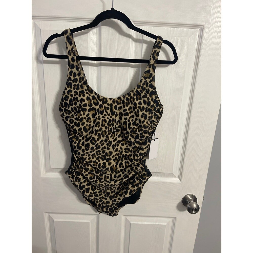 DKNY Women's Leopard-Print One Piece Swimsuit  Suntan Size 12  New with Tags - Picture 1 of 9